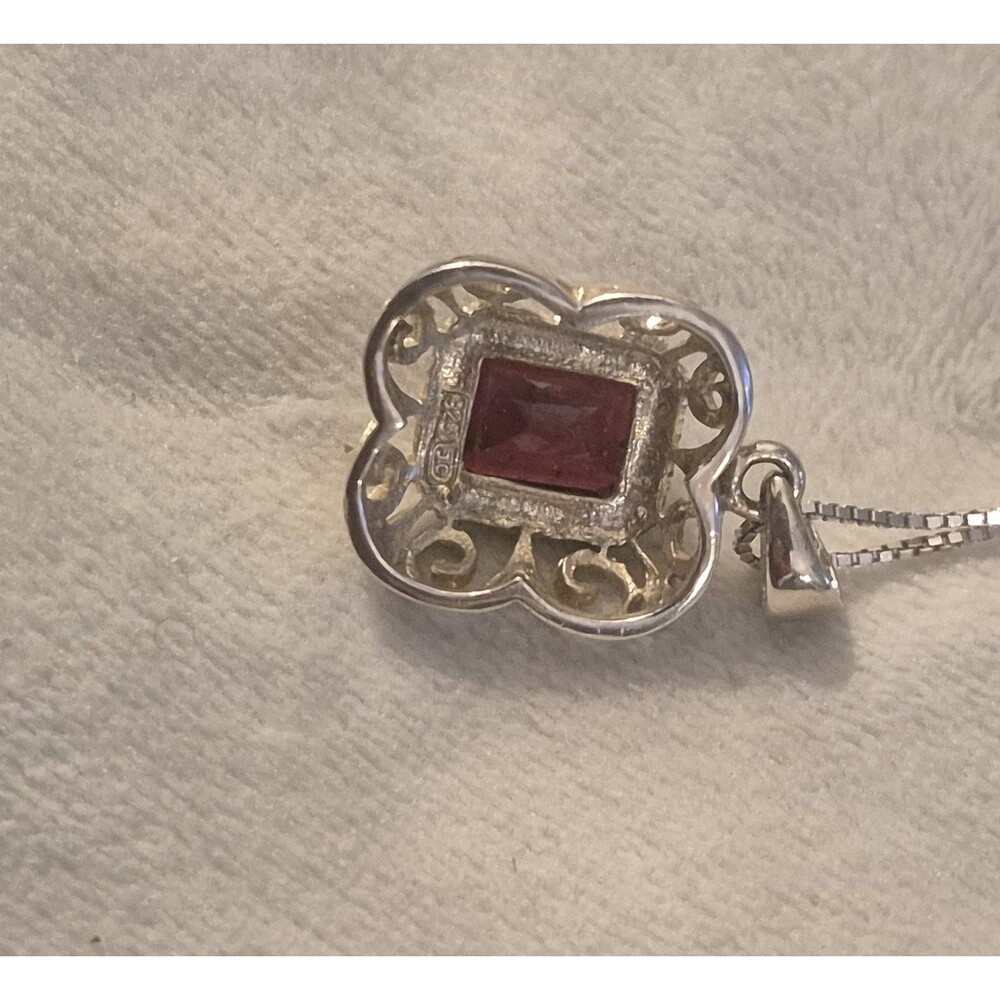 VTG Joseph Cleary Garnet 925  Sterling Silver Filigree Pendant Necklace  Italy - Picture 7 of 9